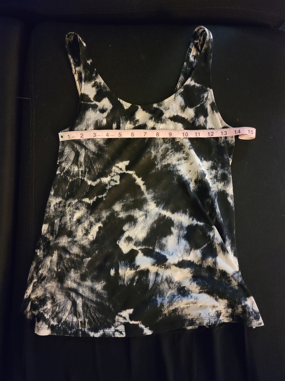 Express Black and White Tie-Dye Tank w/ Black Sheer High Low Hem - Picture 5 of 12
